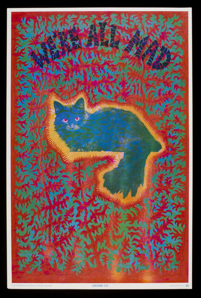 'Cheshire cat', psychedelic poster by Joseph McHugh, published by East Totem West. USA, 1967. Purchased through the Julie and Robert Breckman Print Fund. (c) Victoria and Albert Museum, London
