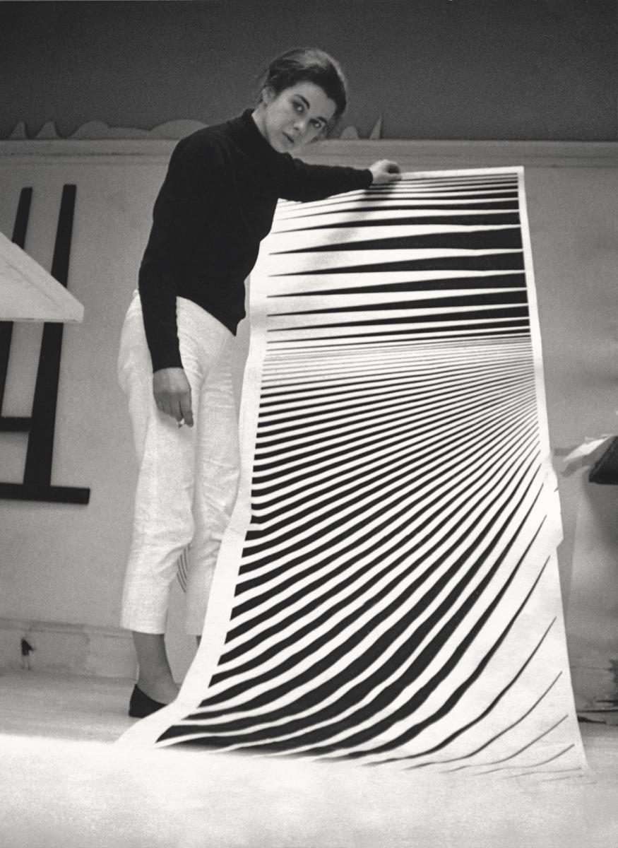 Bridget Riley with study for Continuum in her west London studio, 1964 Photo John Minshall