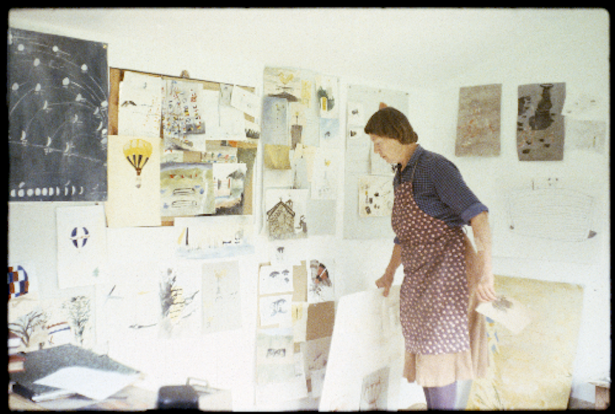 Mary Newcomb in her workroom
