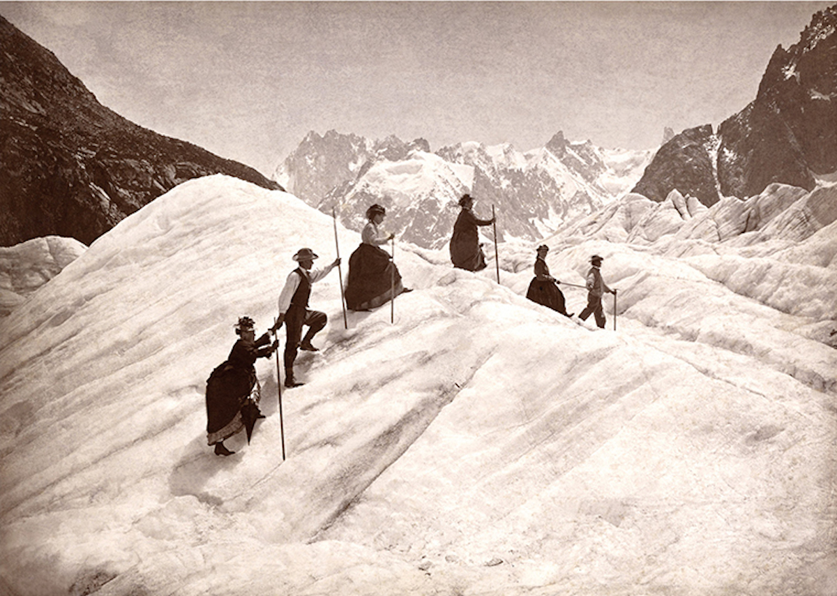 Ladies and guides on the Mer de Glace, Mont Blanc, F&G Charnaux, 1886