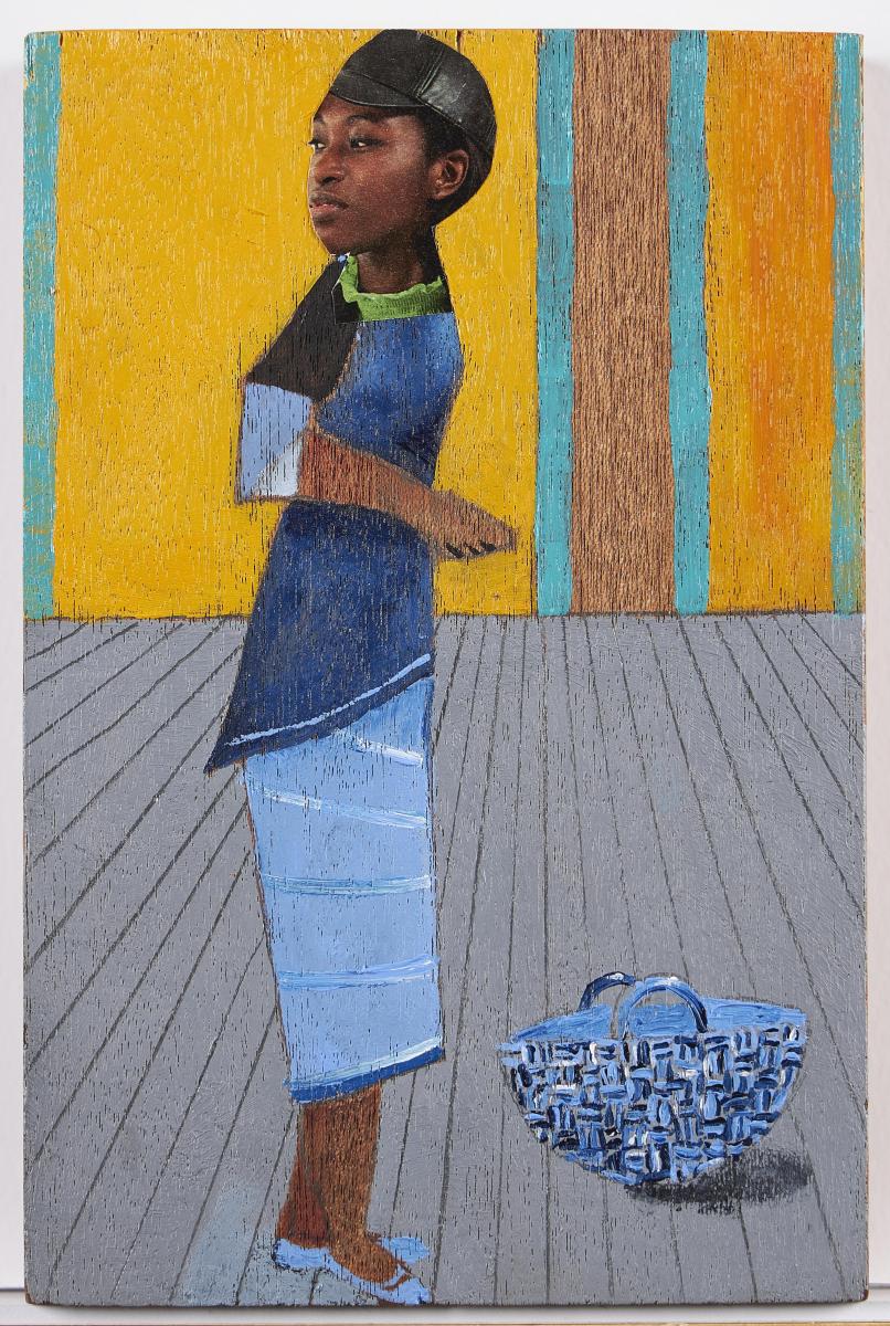 Lubaina Himid, Out Shopping , 2020, Oil and collage on board, 142 x 95mm, Pallant House Gallery, Chichester (Donated by the Artist, 2020) © Lubaina Himi