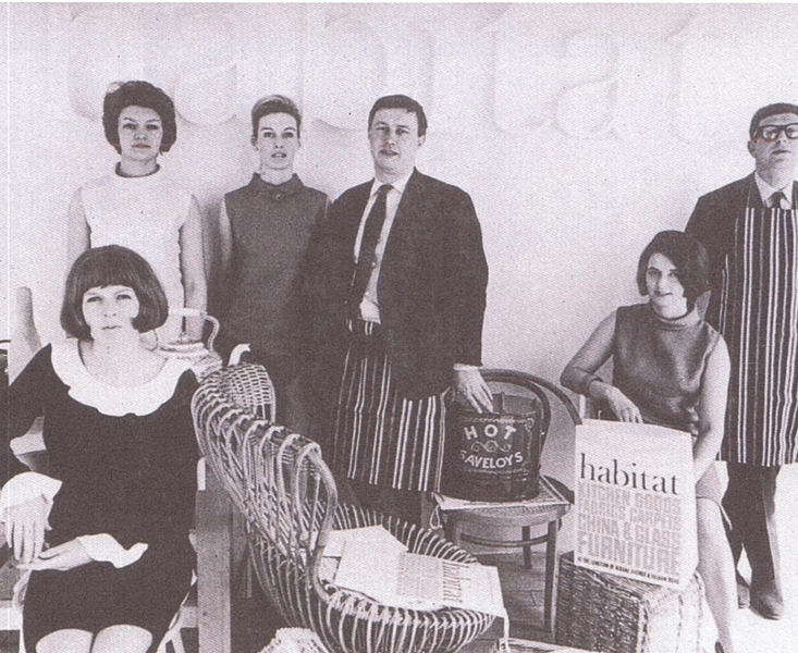 May 1964 Habitat Staff line up. Terence centre stage in authentic butcher’s apron From Smithfield Meat Market wholesalers.