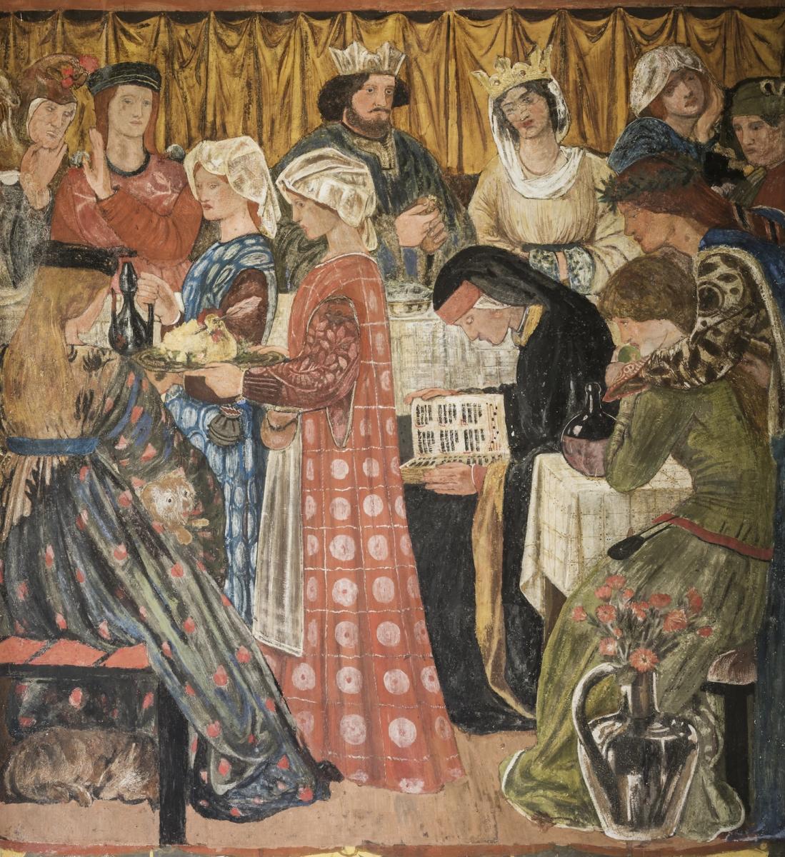 Wedding Feast by Edward Burne-Jones, c.1860. Wall painting in the Drawing Room with portraits of William and Jane Morris. credit  Tessa Wild