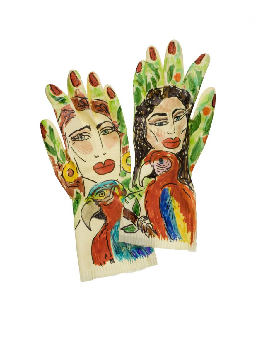 Wilma Johnson, limited edition washing-up gloves, unique in a series, courtesy of the artist and Studio Voltaire, Credit Graham Pearson