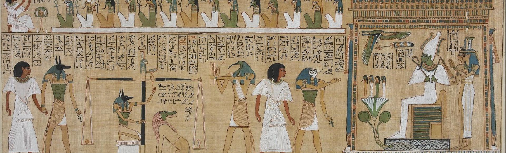 The Book of the Dead of Hunefer, sheet 3: an illuminated painted papyrus manuscript from Egypt's 19th Dynasty (c. 1275 BCE). It depicts the Last Judgement (Psychostasia) of Hunefer.