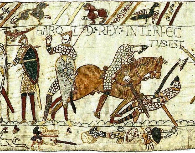 The Bayeux Tapestry: Harold dies from an arrow to the eye