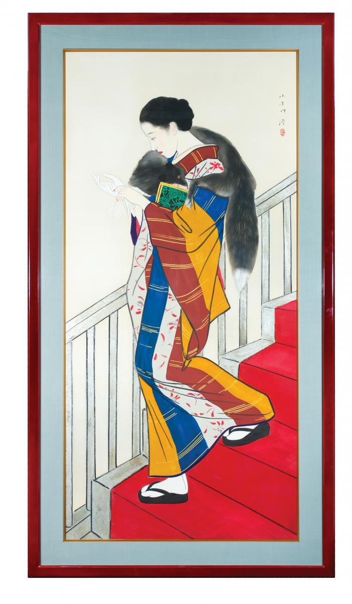 'Kaidan' ( staircase) by Kobayakawa Kiyoshi (1899-1948), hanging scroll, ink and colours on paper